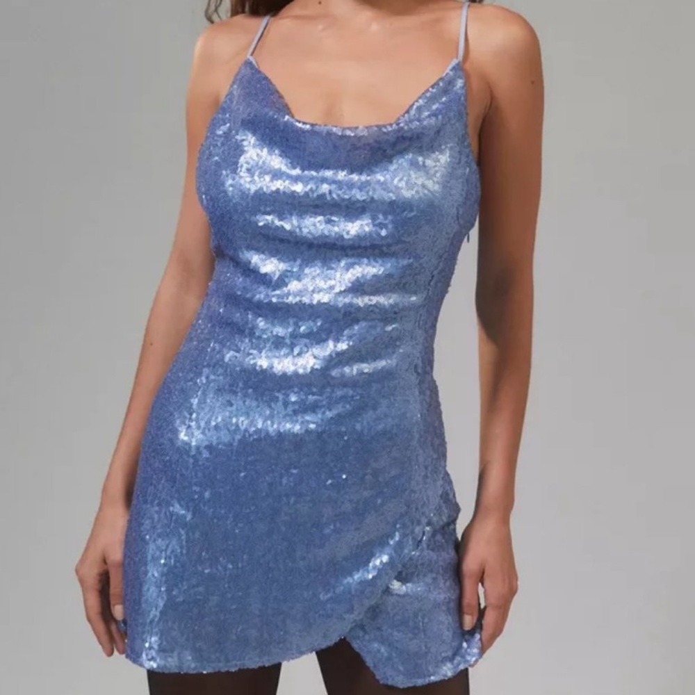 Blue sequin mini dress